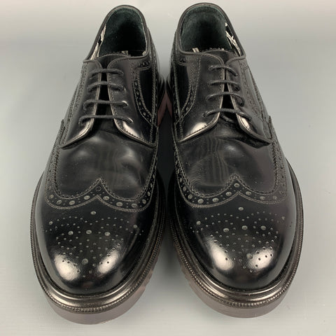 PAUL SMITH Taille 9 Chaussures à lacets en cuir perforé noir Wingtip