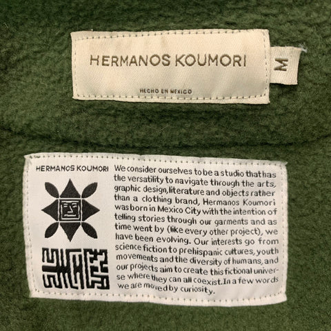 HERMANOS KOUMORI Size M Green Black Color Block Fleece Jacket