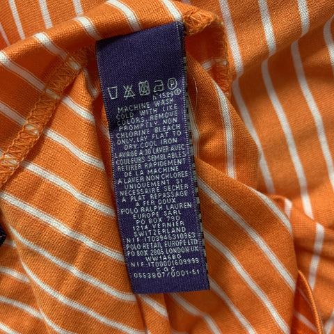 RALPH LAUREN Size L Orange White Stripe Cotton Polo