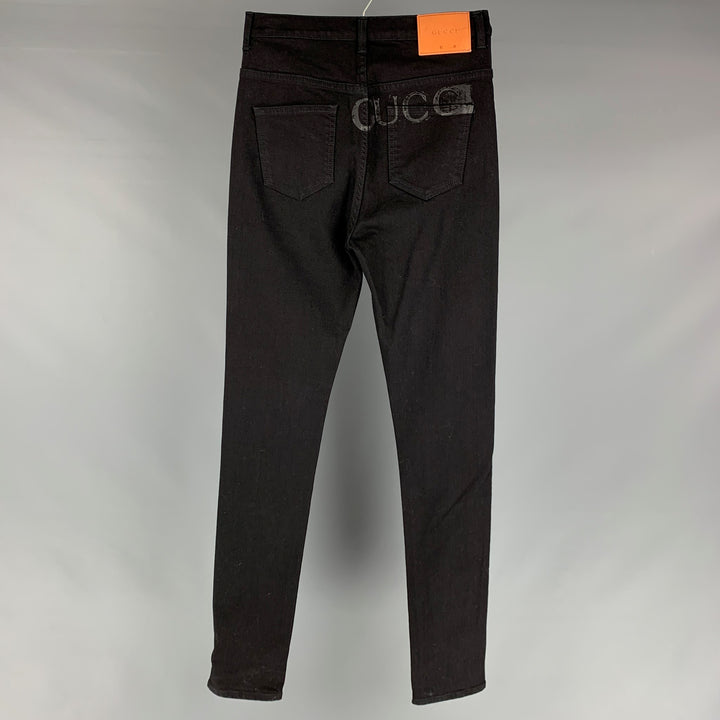 GUCCI Size 28 Black Embroidery Cotton Skinny Jeans