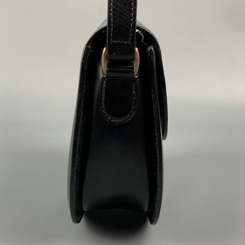 Vintage CELINE Black Leather Crest Saddle Handbag