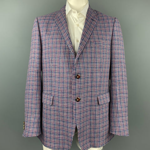 ETRO Size 48 Blue & Red Plaid Hemp Blend Notch Lapel Sport Coat