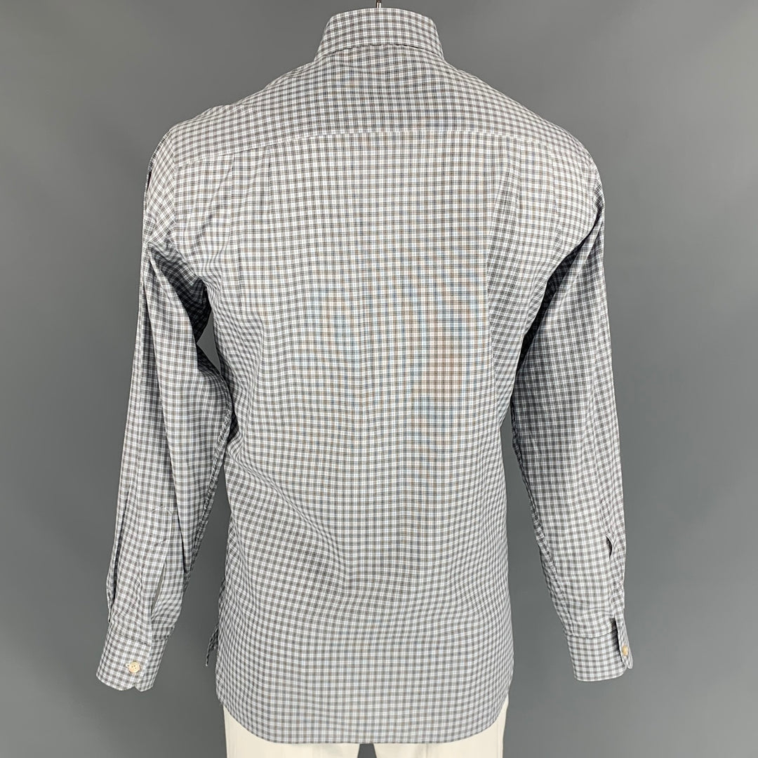 ERMENEGILDO ZEGNA Size L Blue &  Brown Plaid Cotton Button Down Long Sleeve Shirt