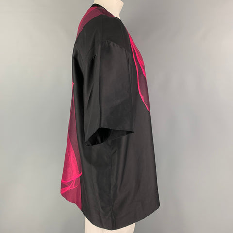 DRIES VAN NOTEN Size XS Pink Black Abstract Nylon Oversized T-shirt