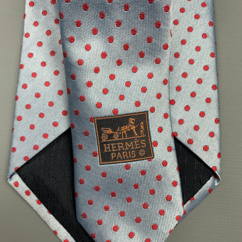 HERMES Light Blue & Pink Polka Dot Silk Tie