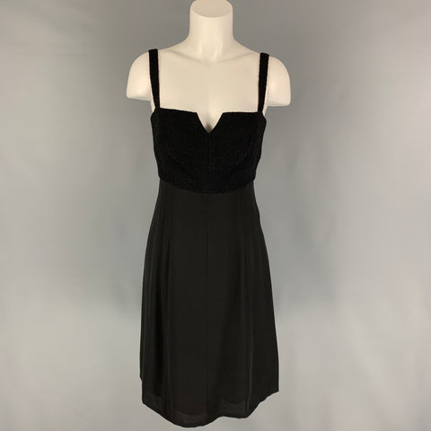 Vintage CHANEL Size 6 Black Textured Wool Nylon Double Breasted Dress Set