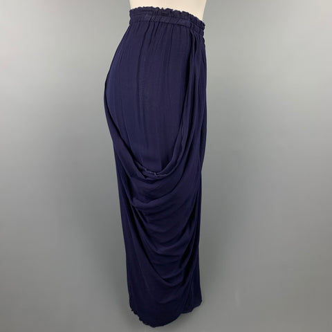 BETH SCHAEFFER Size S Navy Pleated Rayon Asymmetrical Skirt