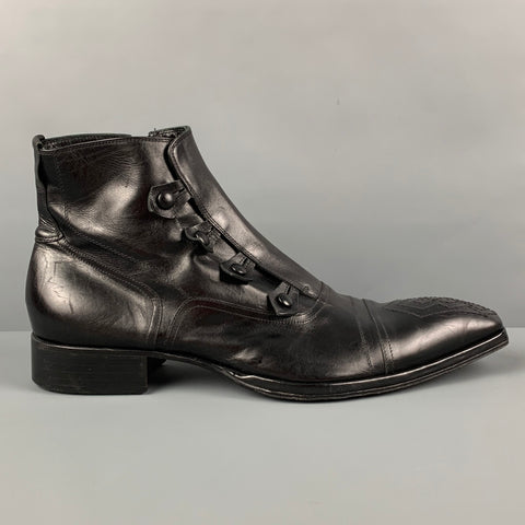 Jo GHOST Size 13 Black Leather Side Button Boots