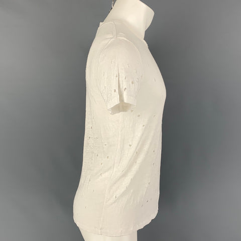 IRO Size S White Distressed Linen Crew-Neck Clay T-shirt