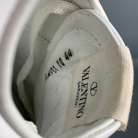 VALENTINO Size 11 White Studded Leather Lace Up Rockstud Sneakers