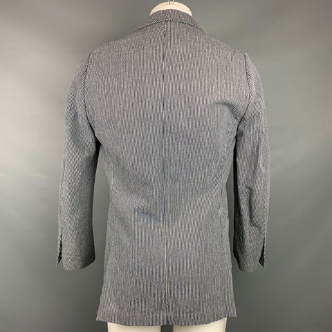 PAUL SMITH Size M Indigo & White Stripe Cotton / Linen Sport Coat