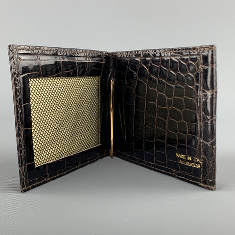 SANTAMARIA Dark Brown Alligator Leather Money Clip Tri-fold Wallet