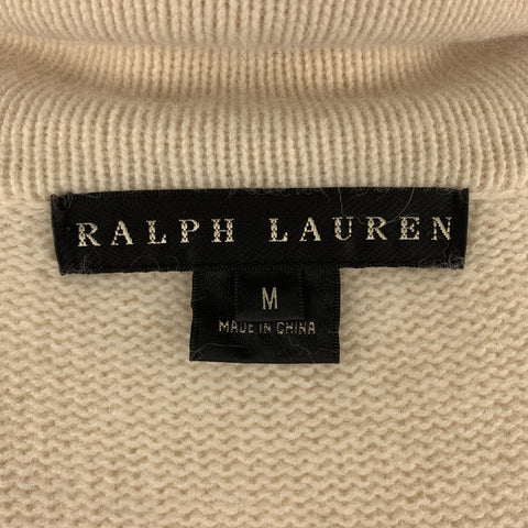 RALPH LAUREN M Cream Cashmere Blend Shawl Collar Sort Sleeve Long Cardigan
