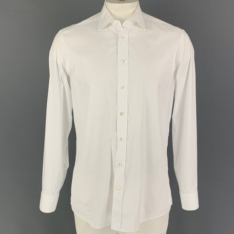 LUCIANO BARBERA Size L White Cotton Button Up Long Sleeve Shirt