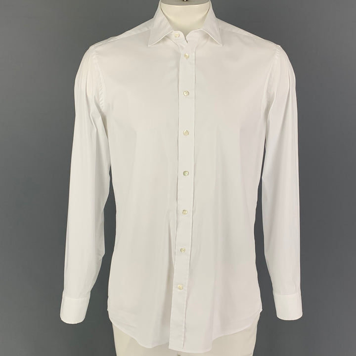 LUCIANO BARBERA Size L White Cotton Button Up Long Sleeve Shirt