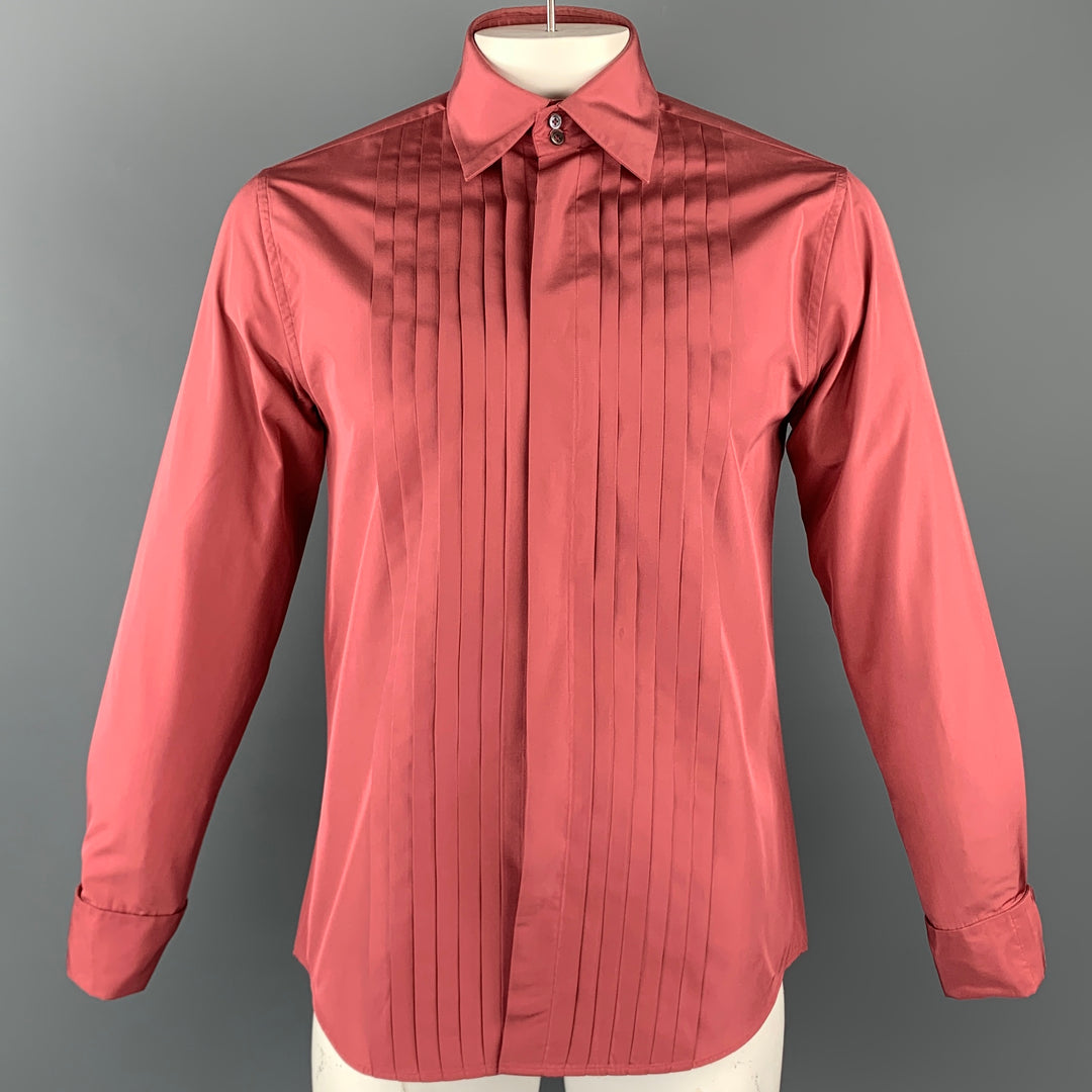 JIL SANDER Size L Blush Pleated Silk French Cuff Long Sleeve Shirt