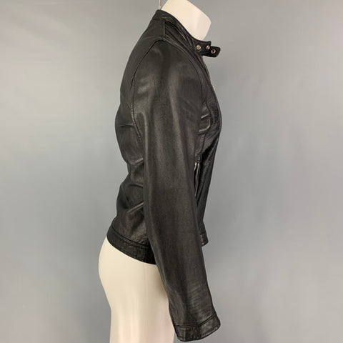 DSQUARED2 Size 36 Black Leather Zip Up Jacket