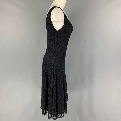 RALPH LAUREN Blue Label Size L Navy Nylon V-Neck Mid-Calf Dress