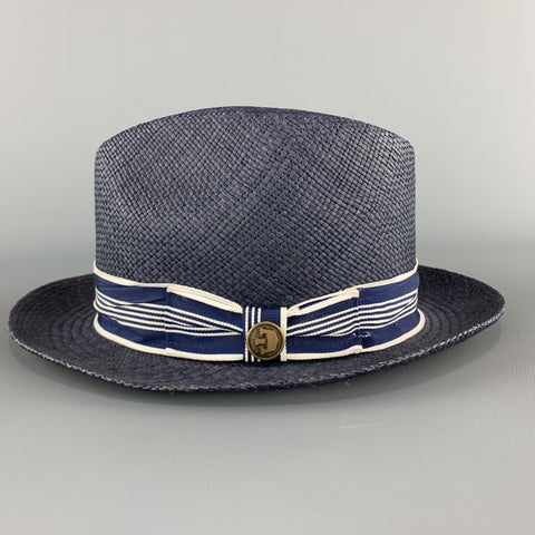 GOORIN BROTHERS Size S Navy Straw Woven Stripe Fedora