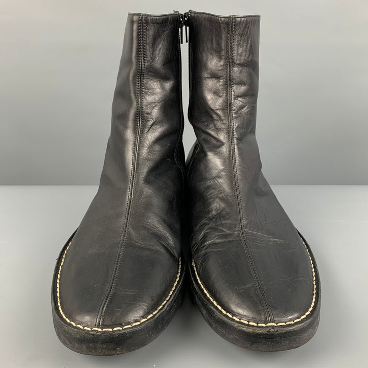 ANN DEMEULEMEESTER Size 9.5 Black Contrast Stitch Leather Zip Up Boots