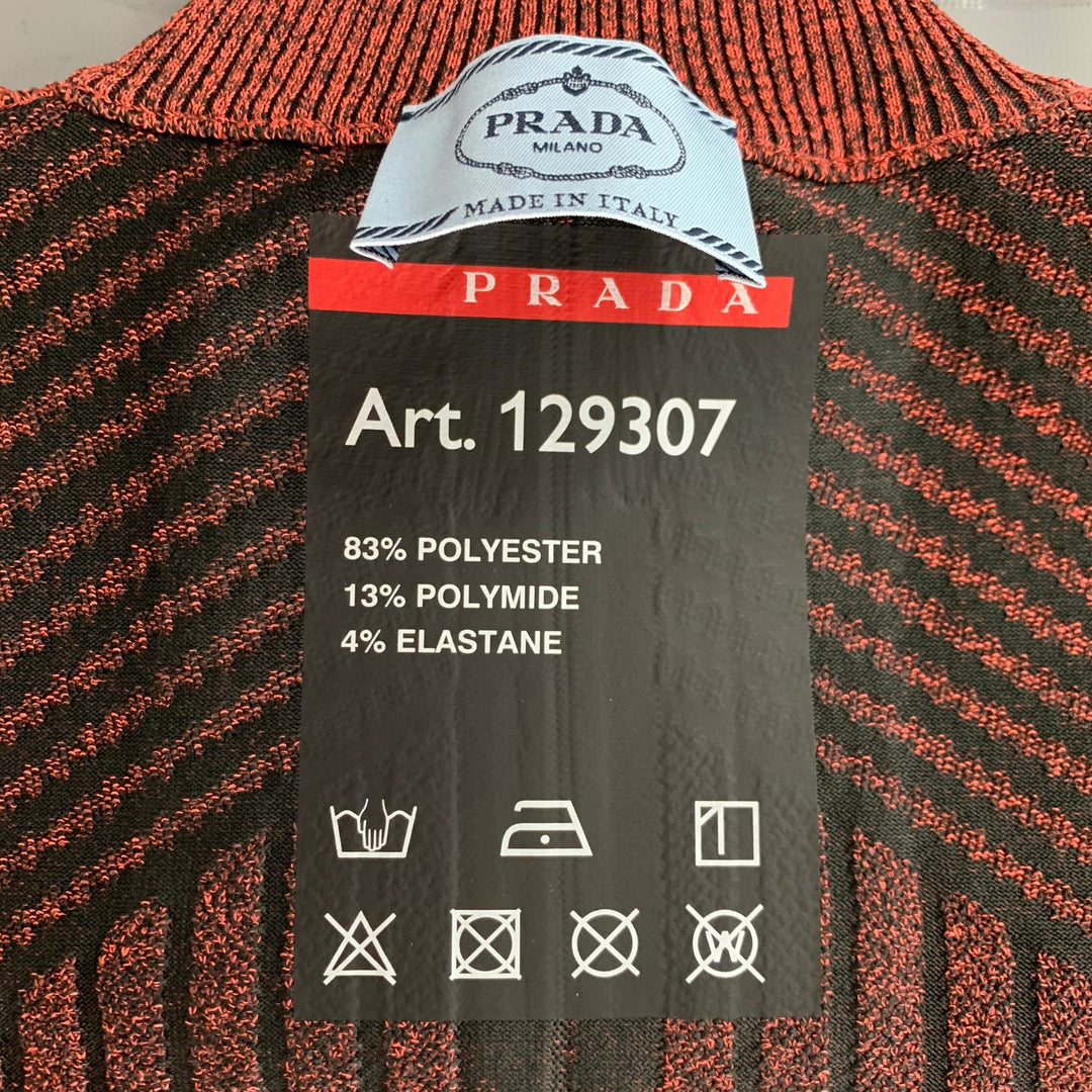 PRADA Size XS Orange Black Polyester Blend Textured 1/4 Zip