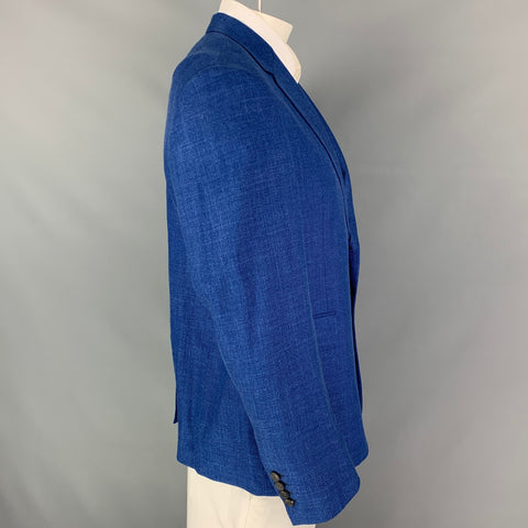 PAUL SMITH The Byard Size 44 Short Blue Woven Wool / Silk Notch Lapel Sport Coat