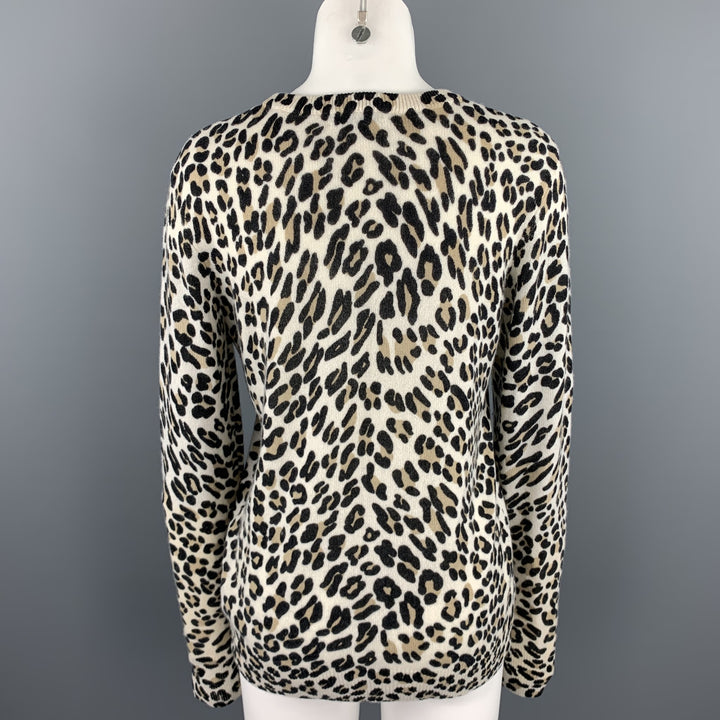 EQUIPO Talla M Jersey de cachemir con estampado de leopardo negro / beige