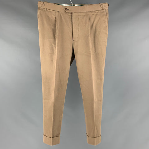 POMMELLA Taille 36 Pantalon habillé en coton uni kaki avec braguette boutonnée