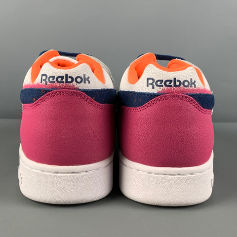 REEBOK Size 10.5 White Magenta Color Block Leather Lace Up Sneakers