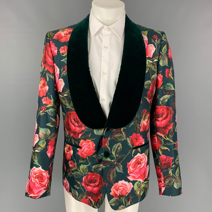 DOLCE &amp; GABBANA S/S 18 Talla 38 Abrigo deportivo de seda / algodón floral verde y rojo