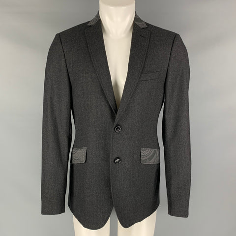 ETRO Size 38 Charcoal Mixed Fabrics Wool Blend Notch Lapel Sport Coat