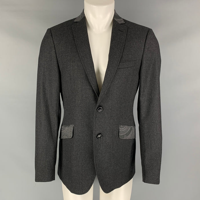 ETRO Size 38 Charcoal Mixed Fabrics Wool Blend Notch Lapel Sport Coat