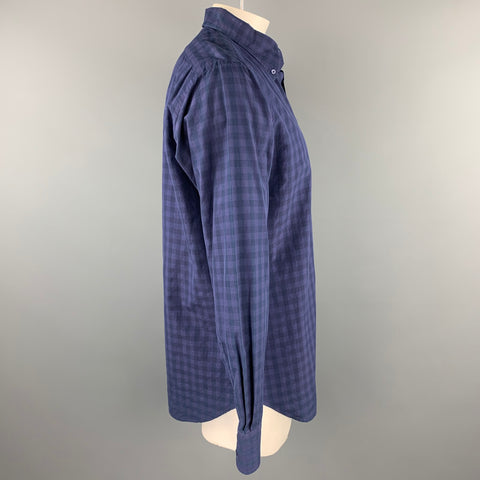 HAMILTON Size L Navy Checkered Cotton Button Down Long Sleeve Shirt