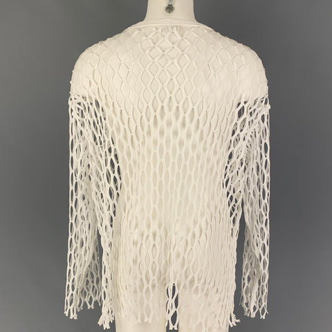 DRIES VAN NOTEN SS 21 Size S White Mesh Cotton Long Sleeve Pullover