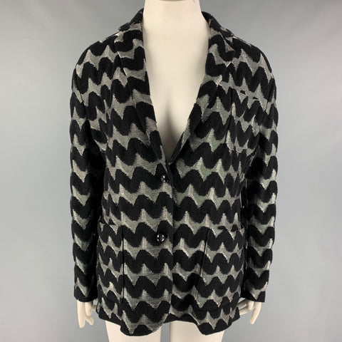 GIORGIO ARMANI Size 14 Black Grey Zig Zag Notch Lapel Jacket Blazer