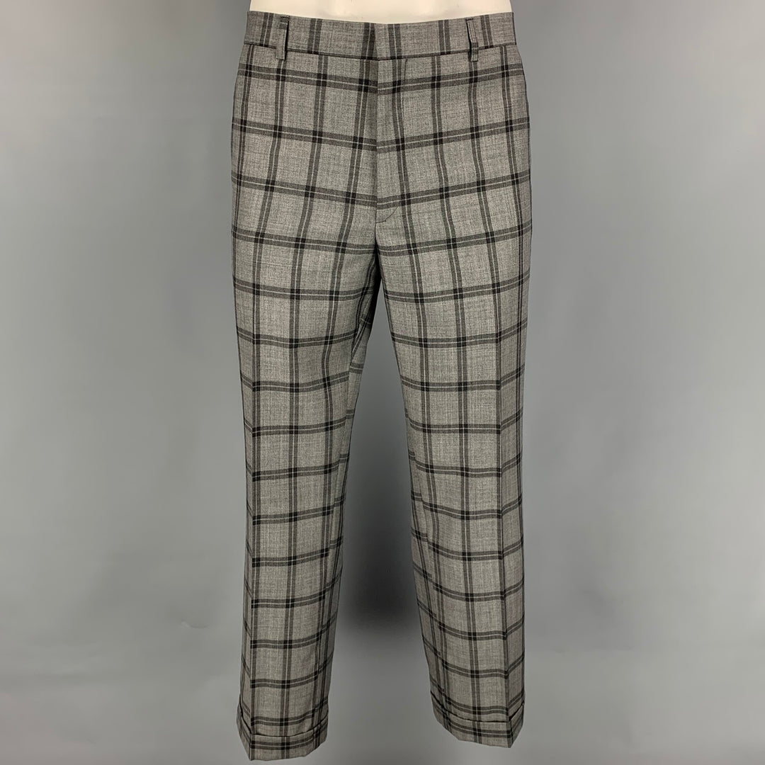 PAUL SMITH The Byard Size 42 Regular Grey & Charcoal Plaid Wool Notch Lapel Suit