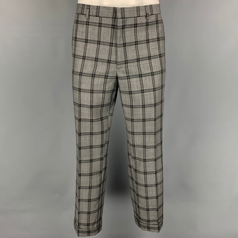 PAUL SMITH The Byard Size 42 Regular Grey & Charcoal Plaid Wool Notch Lapel Suit