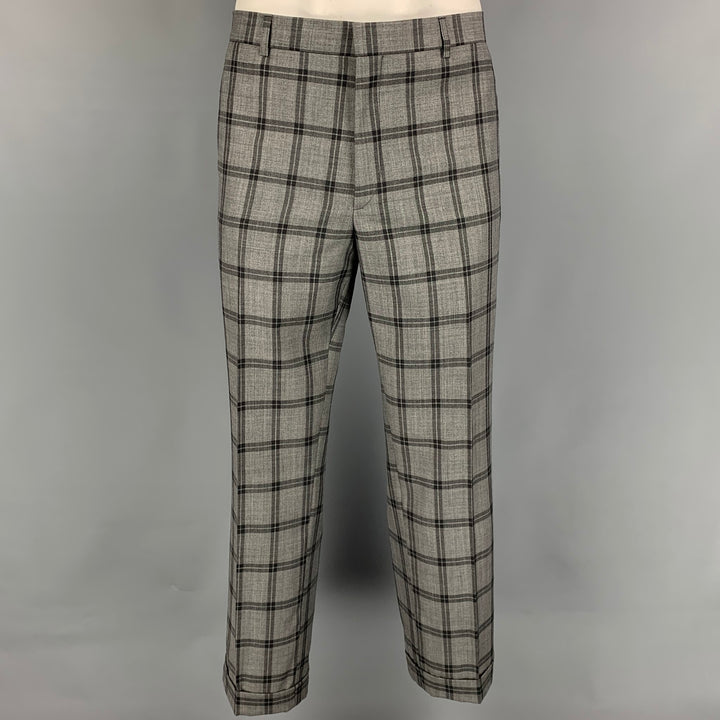 PAUL SMITH The Byard Size 42 Regular Grey & Charcoal Plaid Wool Notch Lapel Suit