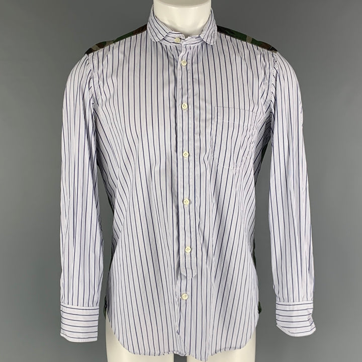 JUNYA WATANABE Size M White Navy Stripe Cotton Club Collar Long Sleeve Shirt
