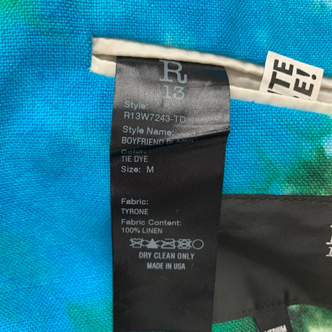 R13 SS 19 Size M Multi-Color Tie Dye Linen Notch Lapel Sport Coat