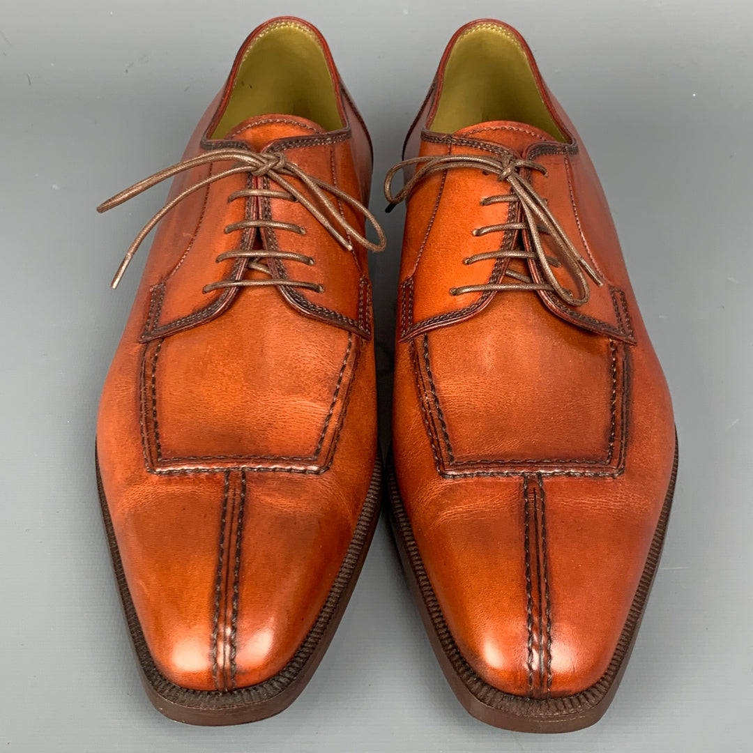 STEFANOBI Talla 8 Zapatos con cordones y puntera dividida de cuero con puntadas en contraste coñac