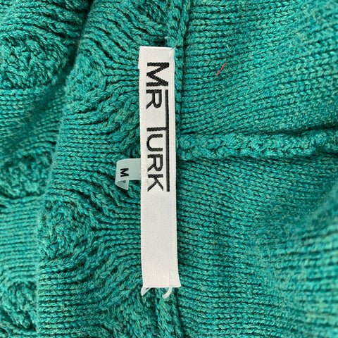 MR TURK Size M Green Knitted Cotton Hooded Cardigan