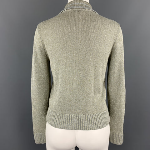 DRIES VAN NOTEN Size M Silver & Gold Sparkle Knit Collared Cardigan