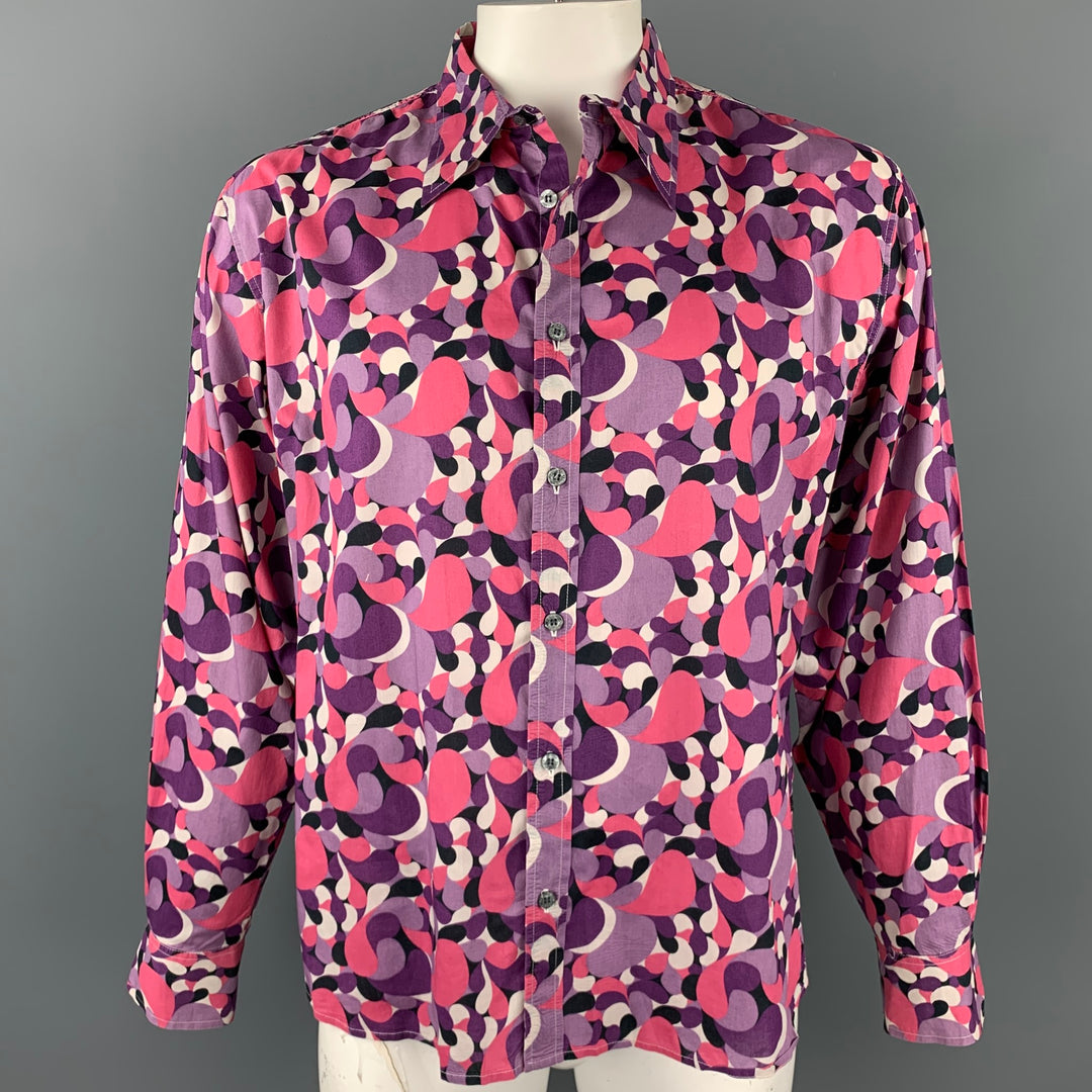 PAUL SMITH Size XXL Purple Print Cotton Button Up Long Sleeve Shirt