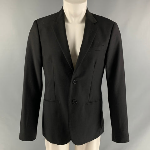 RAF SIMONS Chest Size 40 Short Black Solid Wool Blend Notch Lapel Sport Coat
