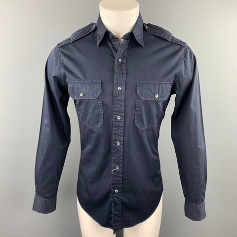 RALPH LAUREN Size S Navy Cotton Patch Pockets Long Sleeve Shirt