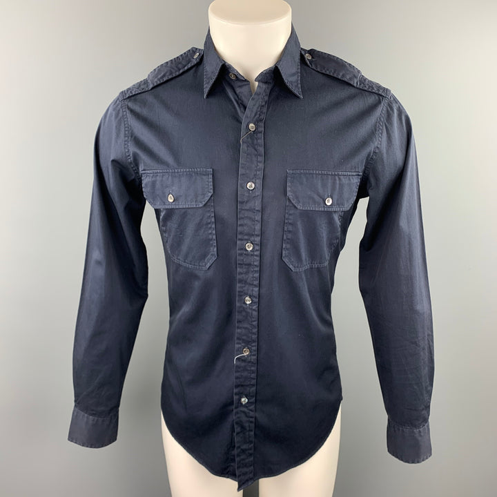 RALPH LAUREN Camisa de manga larga con bolsillos de parche de algodón azul marino talla S