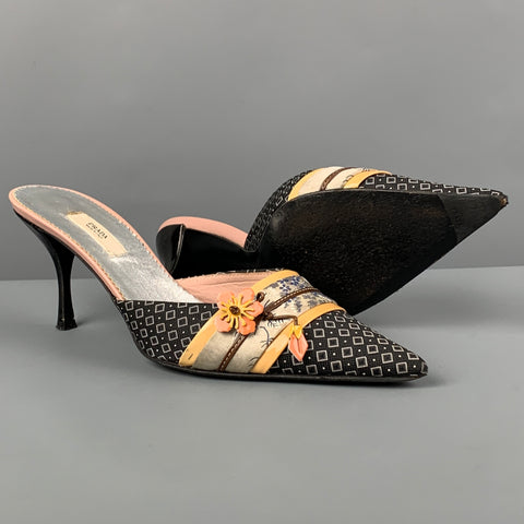 PRADA Taille 6.5 Escarpins à bout pointu en soie marine