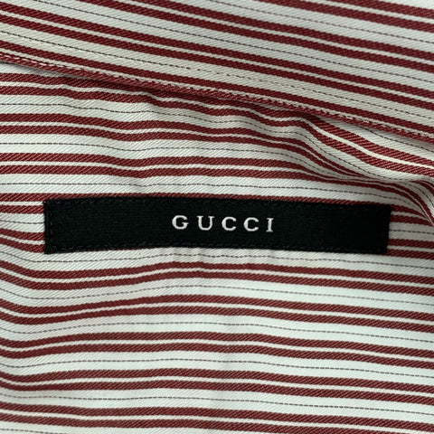 GUCCI Size L White Red Stripe Long Sleeve Shirt