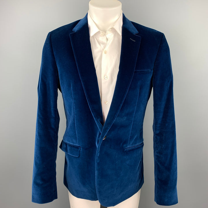CALVIN KLEIN COLLECTION Size 40 Royal Blue Velvet Notch Lapel Sport Coat